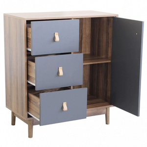 Mobile multiuso in legno 1 anta e 3 cassetti design moderno marrone e grigio - Jon