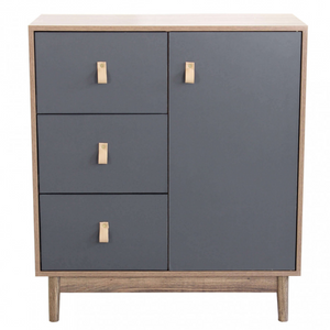 Mobile multiuso in legno 1 anta e 3 cassetti design moderno marrone e grigio - Jon