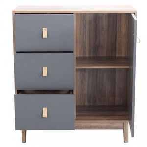 Mobile multiuso in legno 1 anta e 3 cassetti design moderno marrone e grigio - Jon