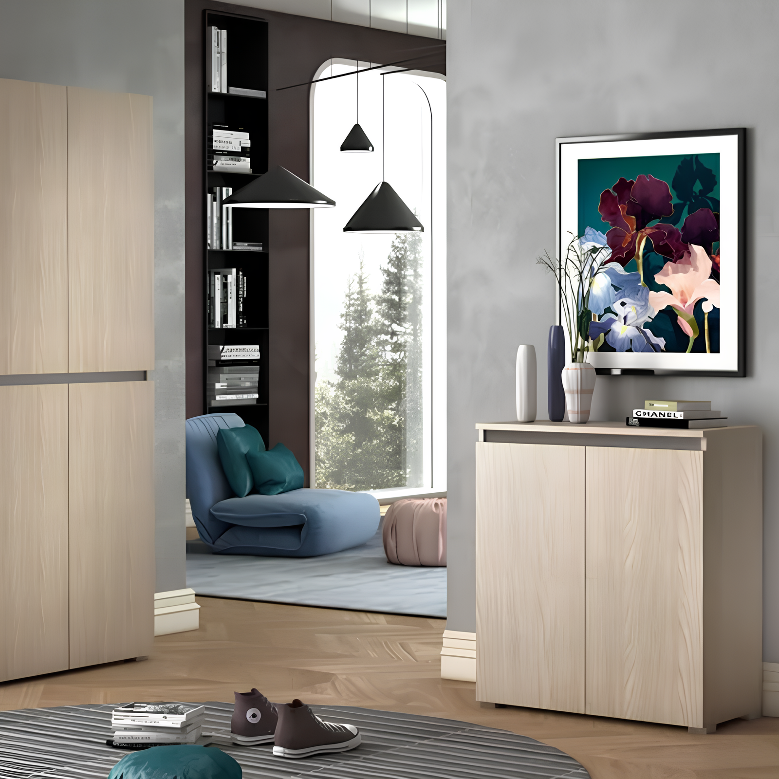 Mobile multiuso in legno color rovere 2 ante e ripiani interni regolabili - Blin