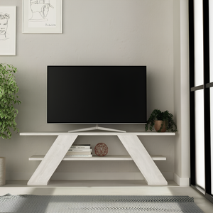 Mobile Porta Tv Bianco vintage a 2 ripiani in truciolare rivestito in pvc - Farfi