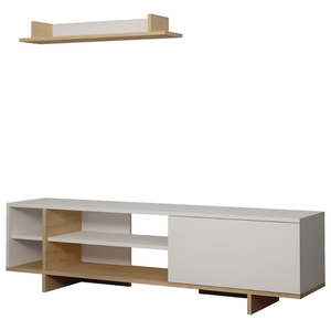 Mobile porta tv con 1 anta e vani a giorno e mensola a muro rovere e bianco - Tonn