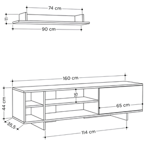 Mobile porta tv con 1 anta e vani a giorno e mensola a muro rovere e bianco - Tonn