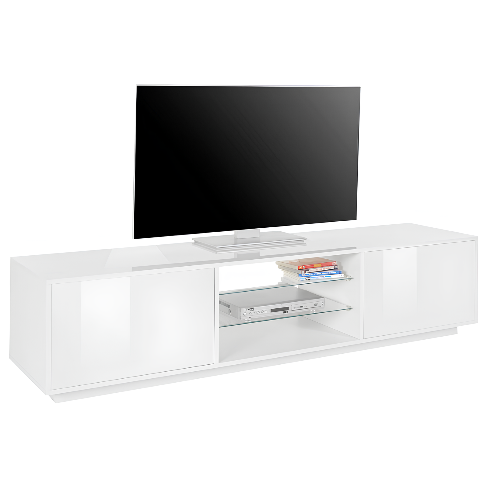 Mobile porta tv moderno bianco laccato in legno con 2 ante e vani a giorno - Prismma
