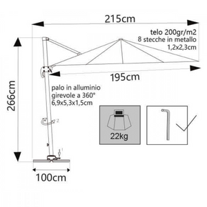 Ombrellone da giardino 2x3 a palo laterale in alluminio con telo in poliestere ecrù - Mercu