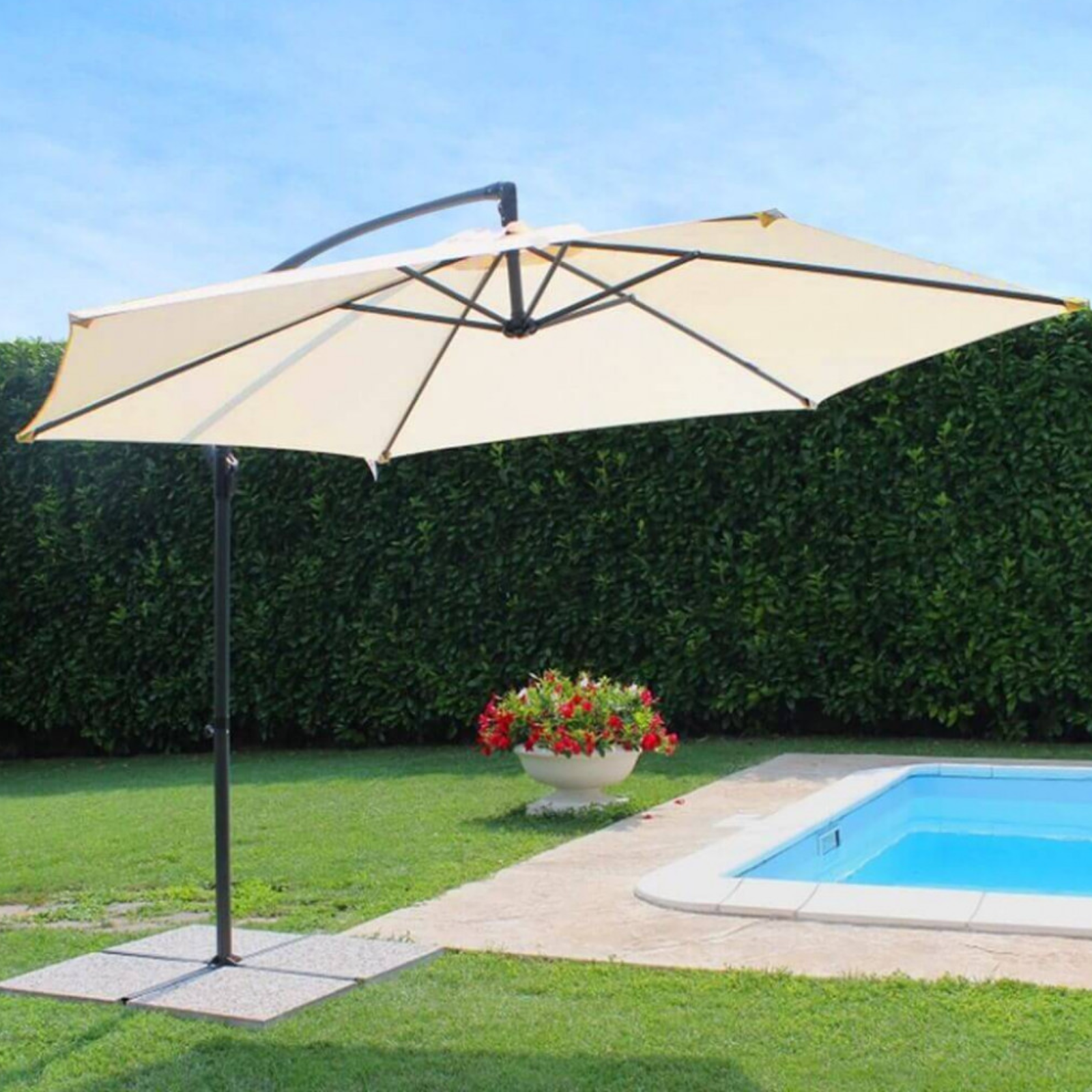 Ombrellone rotondo 3 m palo laterale in metallo telo beige - Ersi