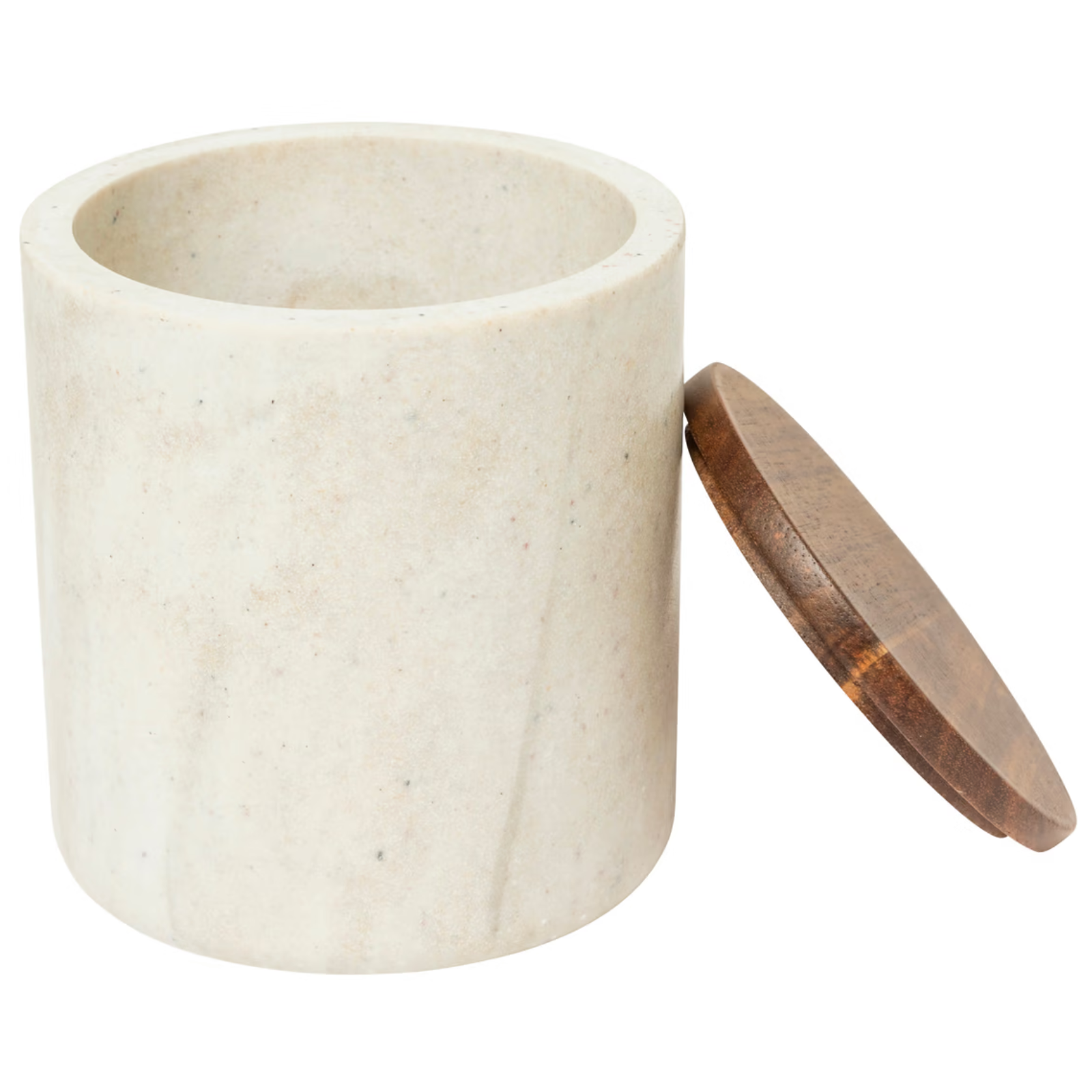 Porta dischetti cotone effetto marmo con tappo in legno - Com