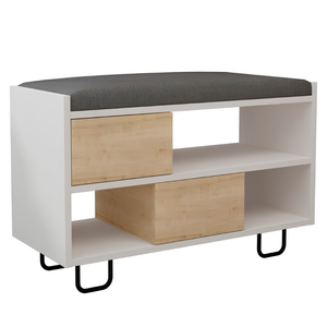 Panca Scarpiera design moderno con 2 ante a ribalta rovere e 4 vani a giorno bianco - Tronny