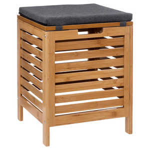 Panca contenitore portaoggetti in legno bambù con cuscino H49 cm - Nami