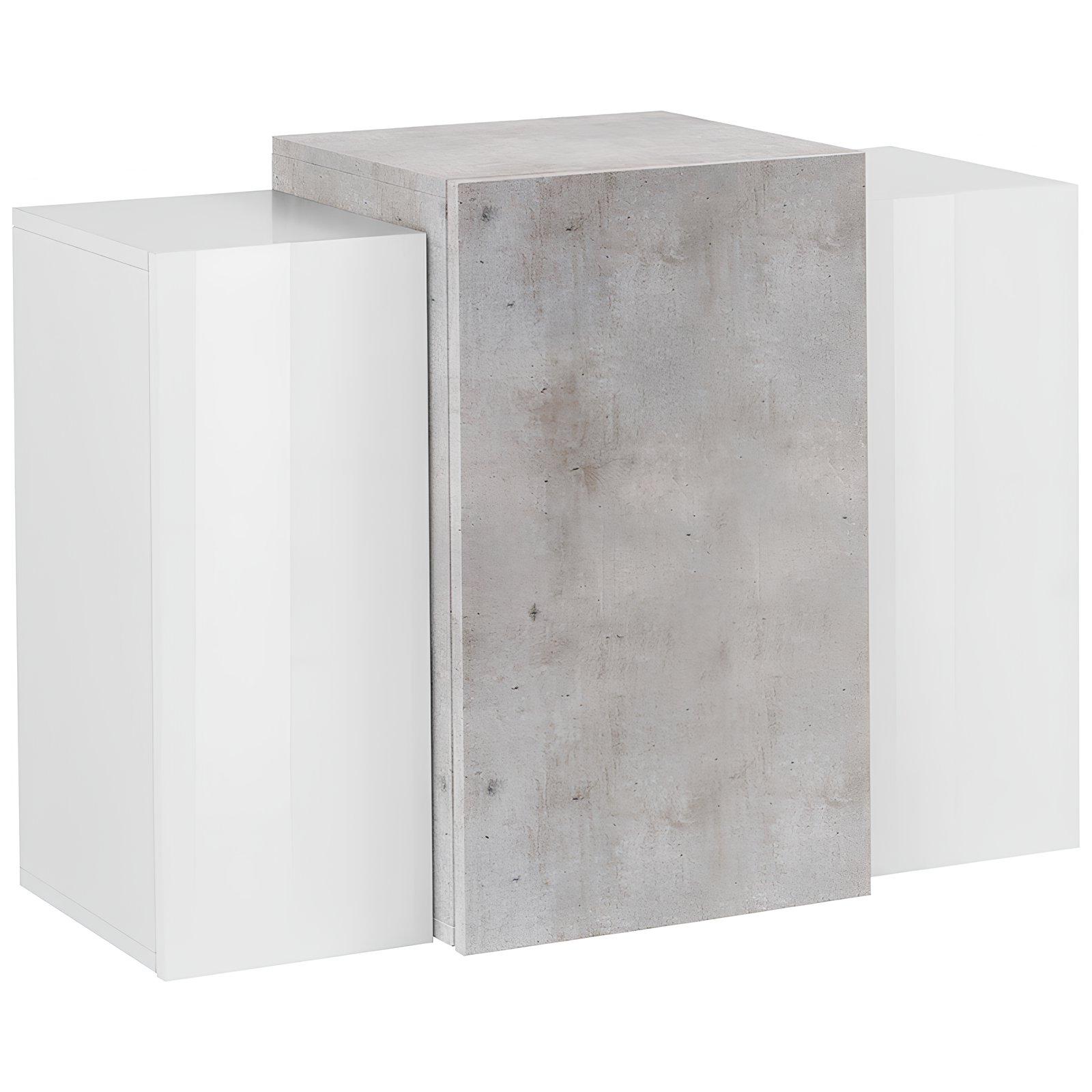 Pensile 90x65,5 H da parete design moderno in legno Bianco lucido cemento con 3 ante e ripiani interni - Cori