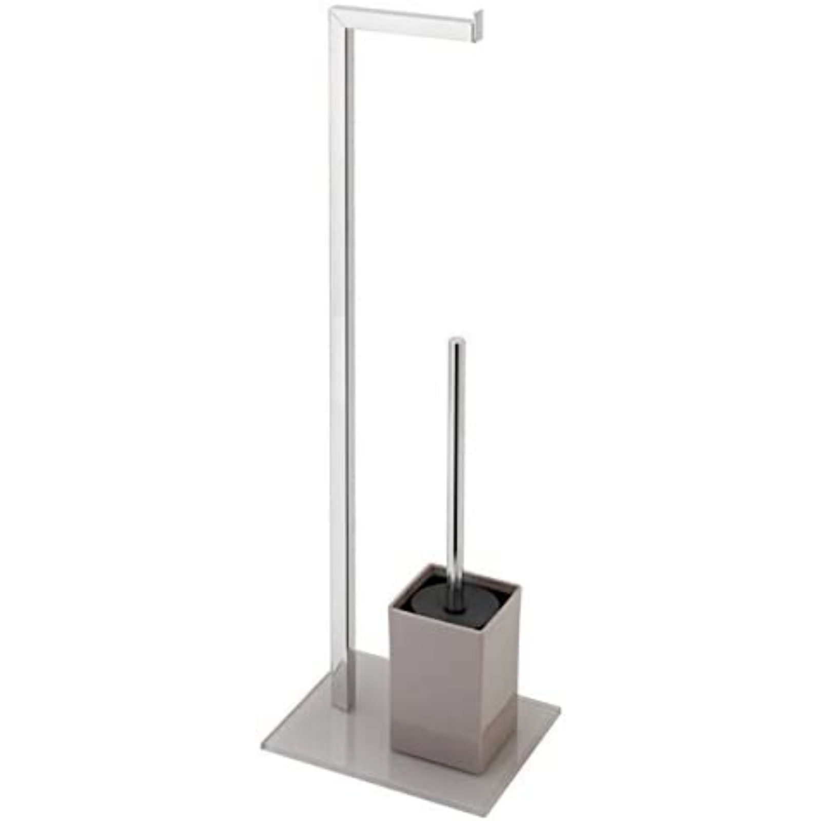 Piantana porta rotolo e porta scopino con base in vetro temperato color torora