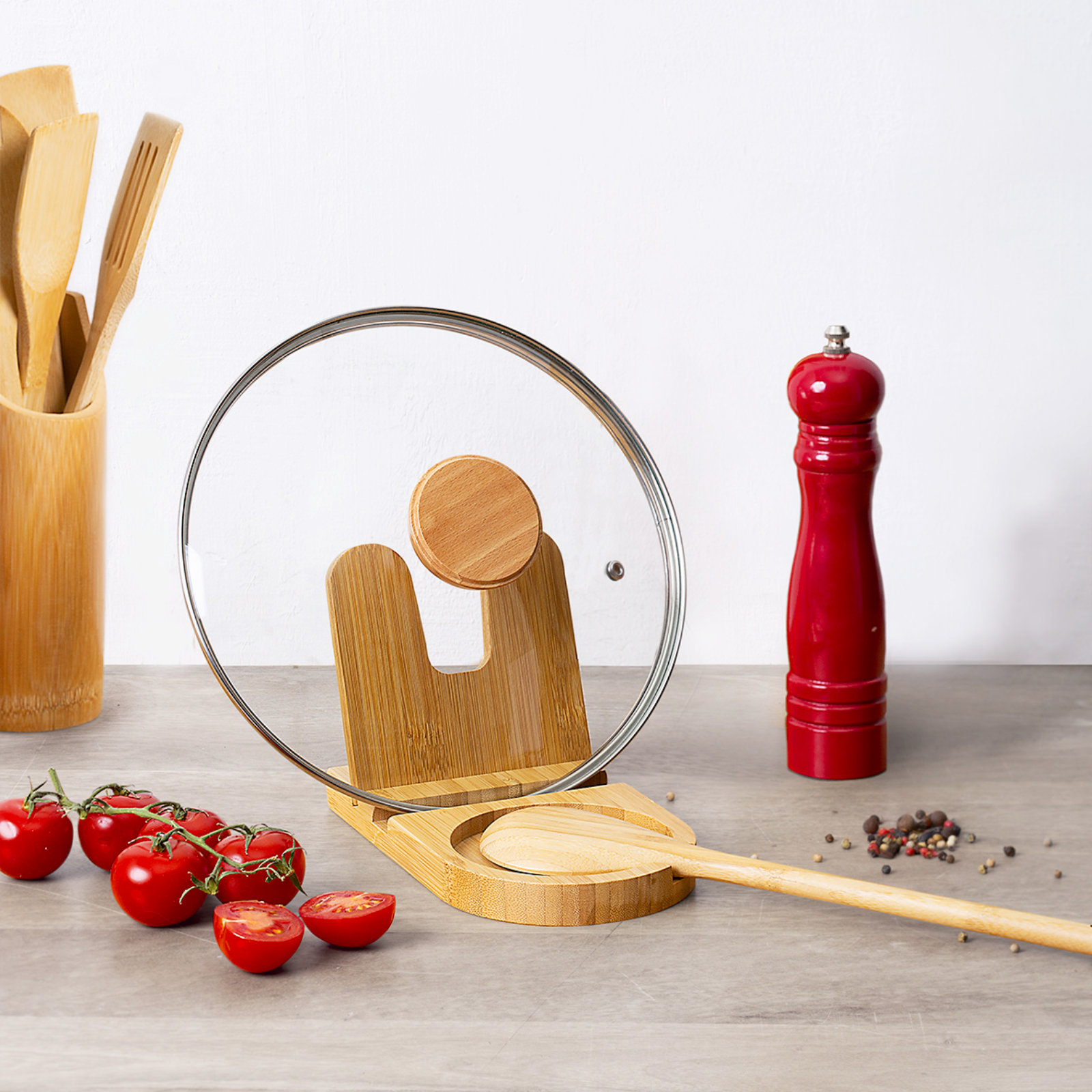 Organizer da cucina 2 in 1 Poggiamestolo Poggiacoperchio in bamboo - Nami