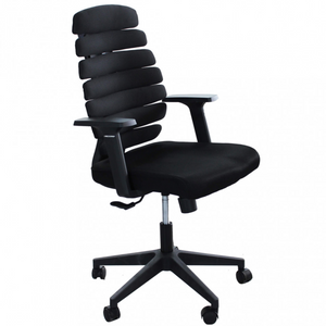 Poltrona da ufficio ergonomica in tessuto nero con braccioli e ruote - Lore