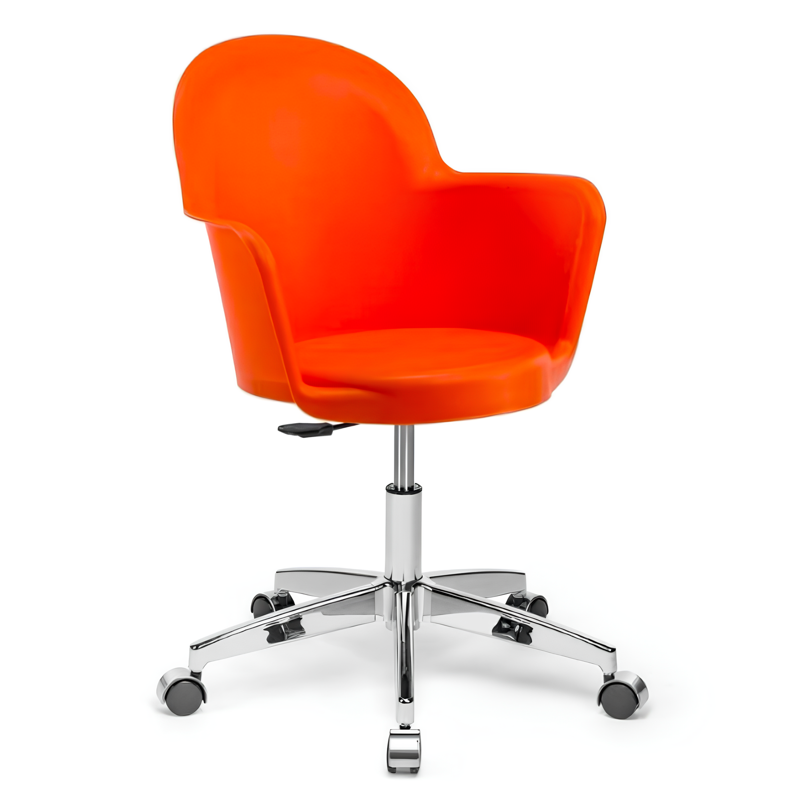 Poltrona da ufficio in polipropilene arancione altezza regolabile e base cromata con 5 ruote - Gora