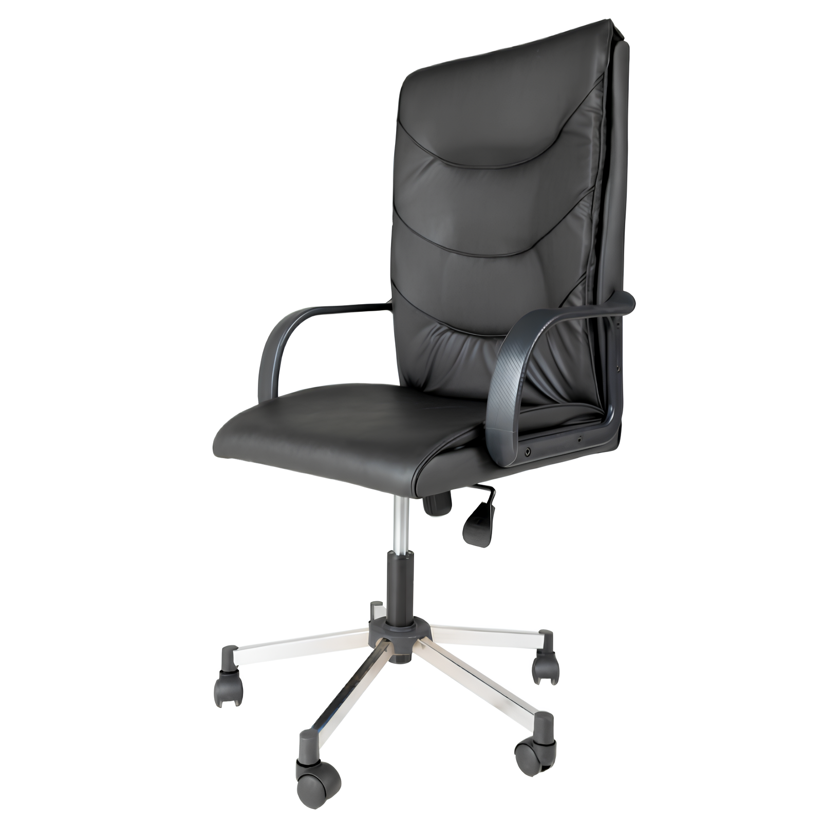 Poltrona da ufficio direzionale in ecopelle con base in acciaio cromato e ruote piroettanti - Maki