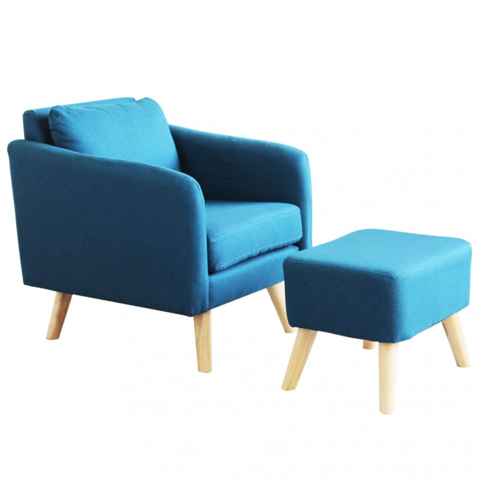 Poltrona in tessuto monoposto Blu melange con poggiapiedi design moderno - Ashly