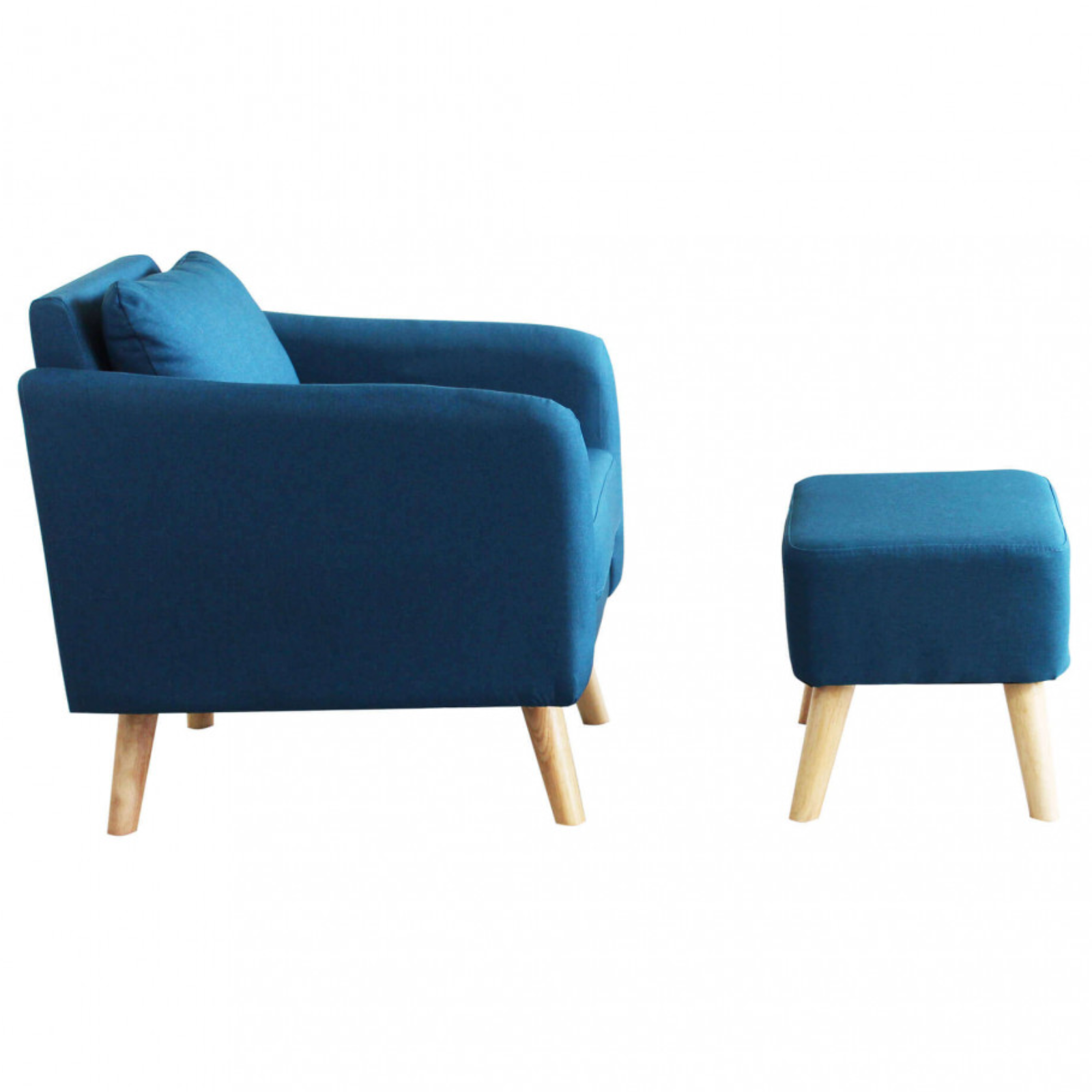 Poltrona in tessuto monoposto Blu melange con poggiapiedi design moderno - Ashly