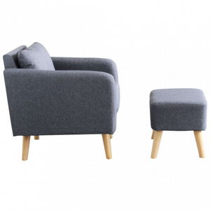 Poltrona in tessuto monoposto grigio chiaro con poggiapiedi design moderno - Ashly