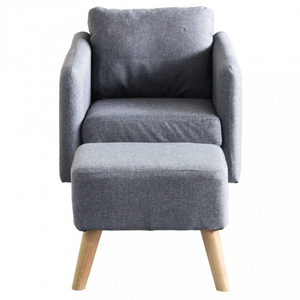 Poltrona in tessuto monoposto grigio chiaro con poggiapiedi design moderno - Ashly