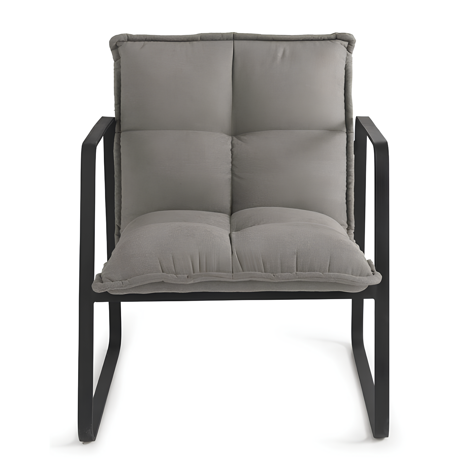 Poltrona da soggiorno design moderno in tessuto grigio chiaro con struttura in metallo nero - Fabia