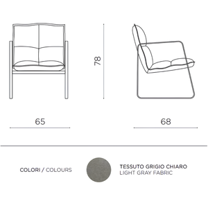 Poltrona da soggiorno design moderno in tessuto grigio chiaro con struttura in metallo nero - Fabia