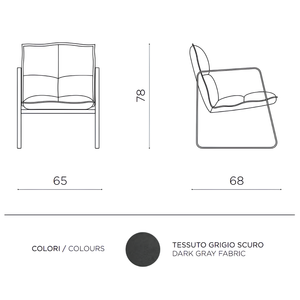 Poltrona da soggiorno design moderno in tessuto antracite con struttura in metallo nero - Fabia