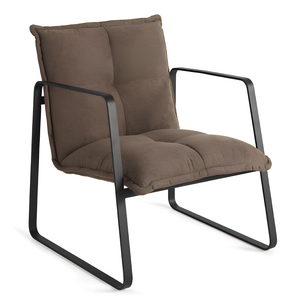 Poltrona da soggiorno design moderno in tessuto marrone con struttura in metallo nero - Fabia