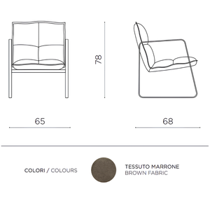 Poltrona da soggiorno design moderno in tessuto marrone con struttura in metallo nero - Fabia