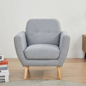 Poltrona in tessuto grigio chiaro design moderno gambe in polipropilene effetto legno - Burto