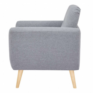 Poltrona in tessuto grigio chiaro design moderno gambe in polipropilene effetto legno - Burto