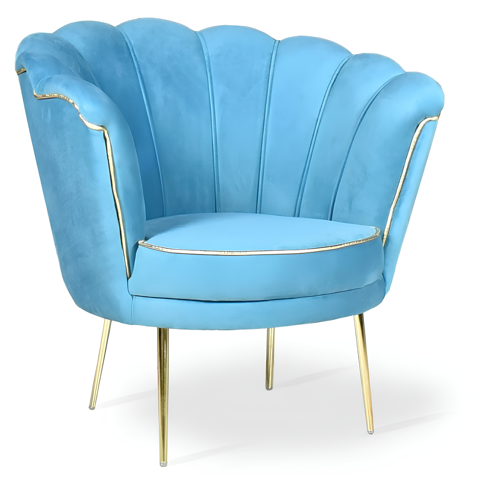 Poltrona in velluto a forma di conchiglia turchese con gambe in metallo nero - Aural