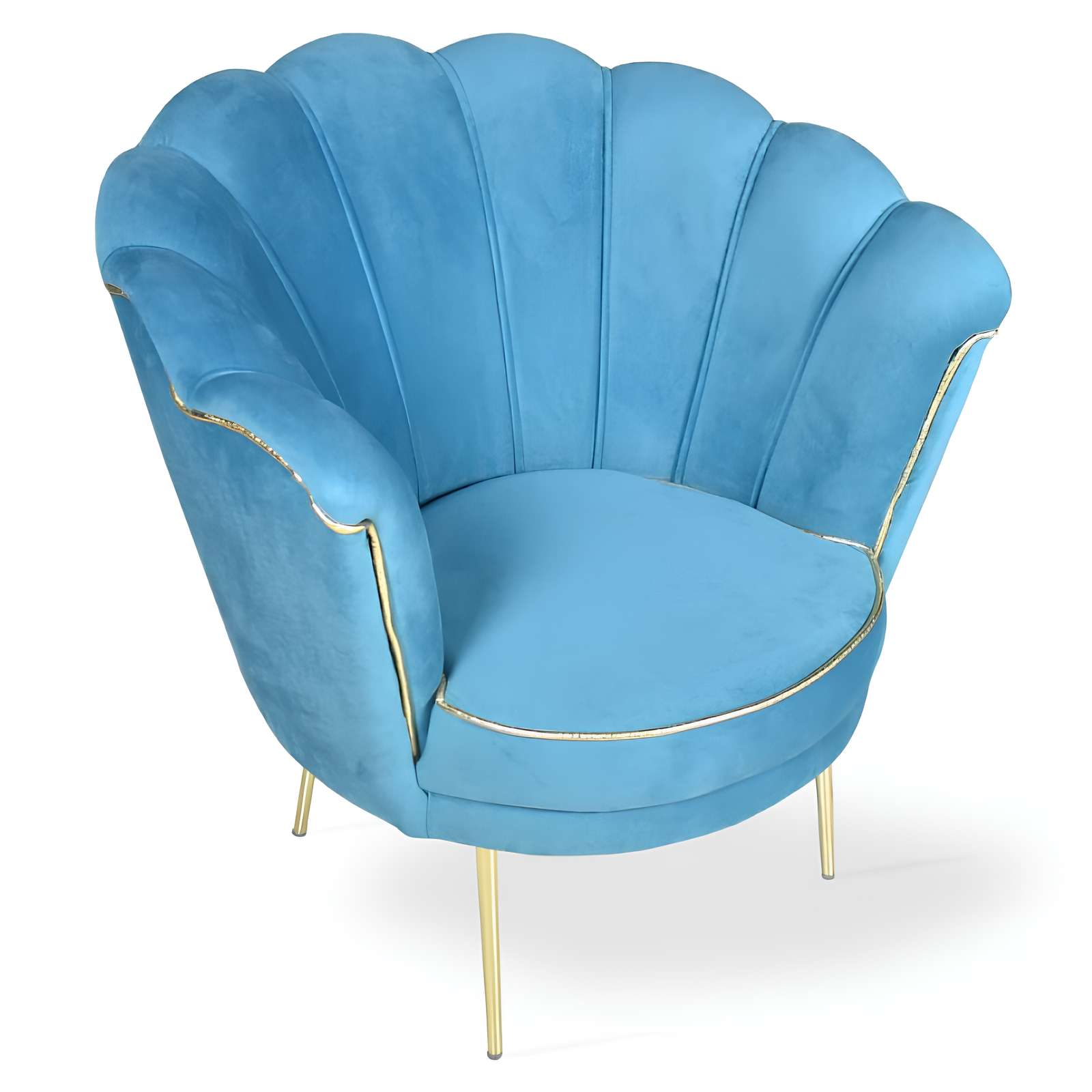 Poltrona in velluto a forma di conchiglia turchese con gambe in metallo nero - Aural
