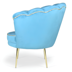 Poltrona in velluto a forma di conchiglia turchese con gambe in metallo nero - Aural