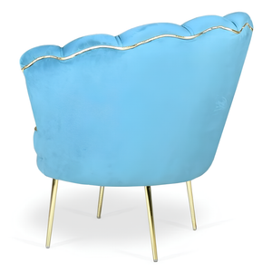 Poltrona in velluto a forma di conchiglia turchese con gambe in metallo nero - Aural