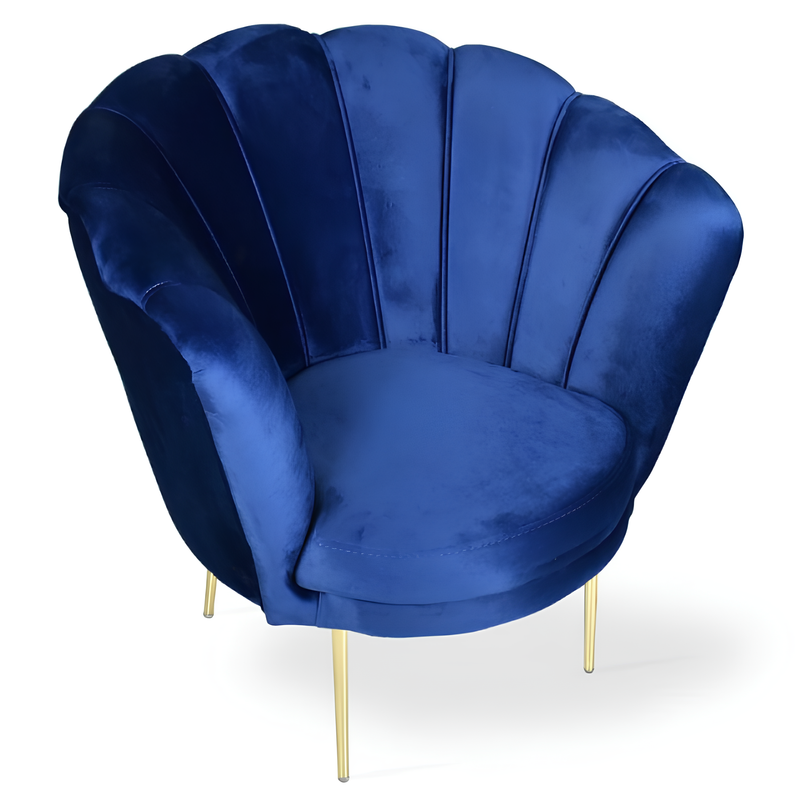Poltrona in velluto a forma di conchiglia blu con gambe in metallo nero - Aural