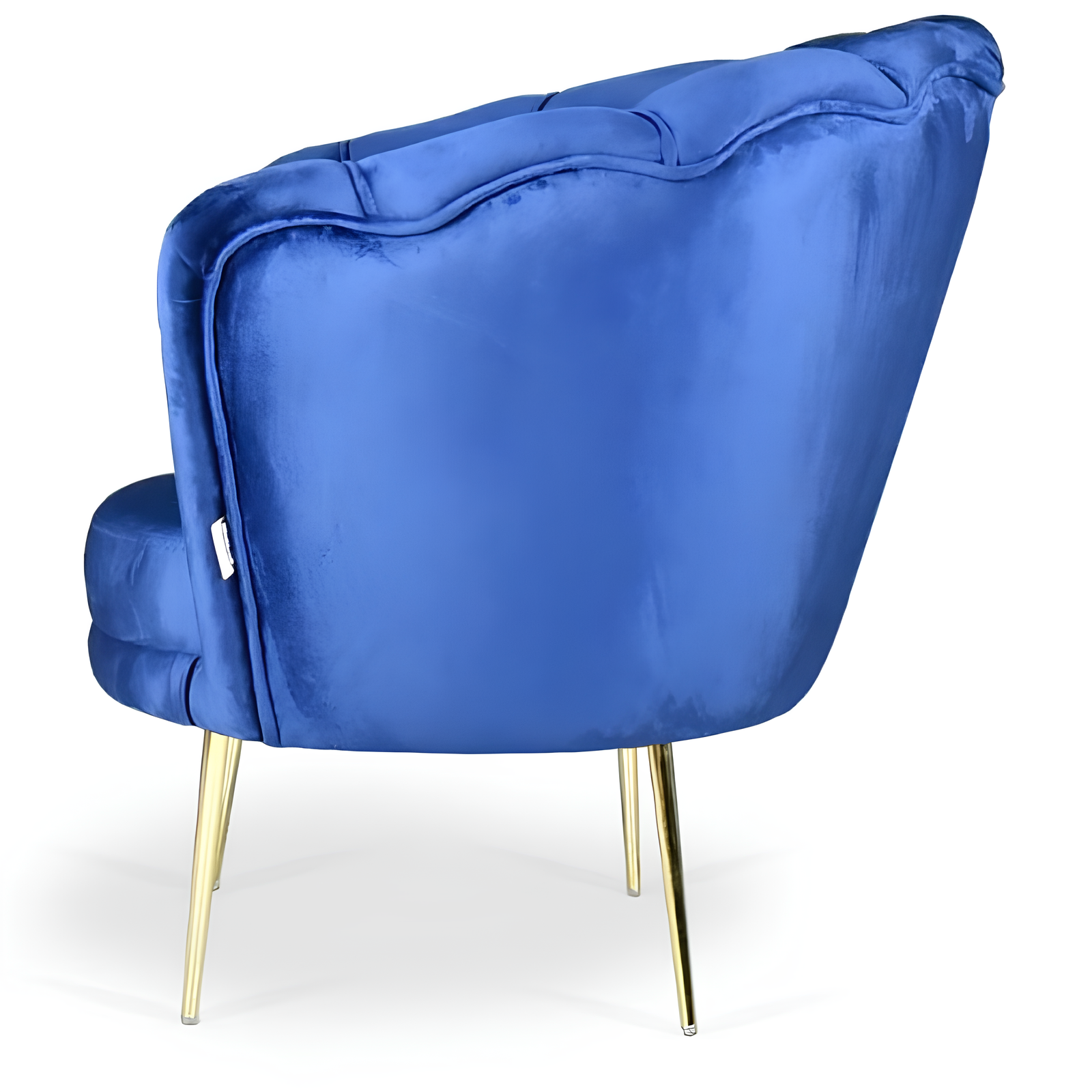 Poltrona in velluto a forma di conchiglia blu con gambe in metallo nero - Aural