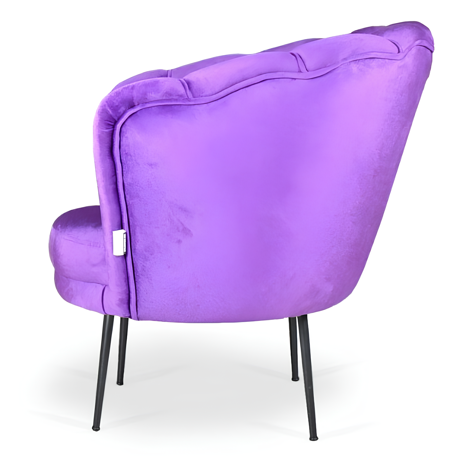 Poltrona in velluto a forma di conchiglia viola con gambe in metallo nero - Aural