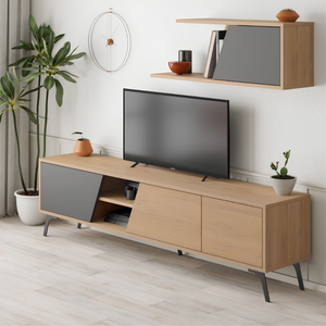 Mobile Porta Tv design moderno in legno con gambe in metallo Rovere e Antracite - Fiona