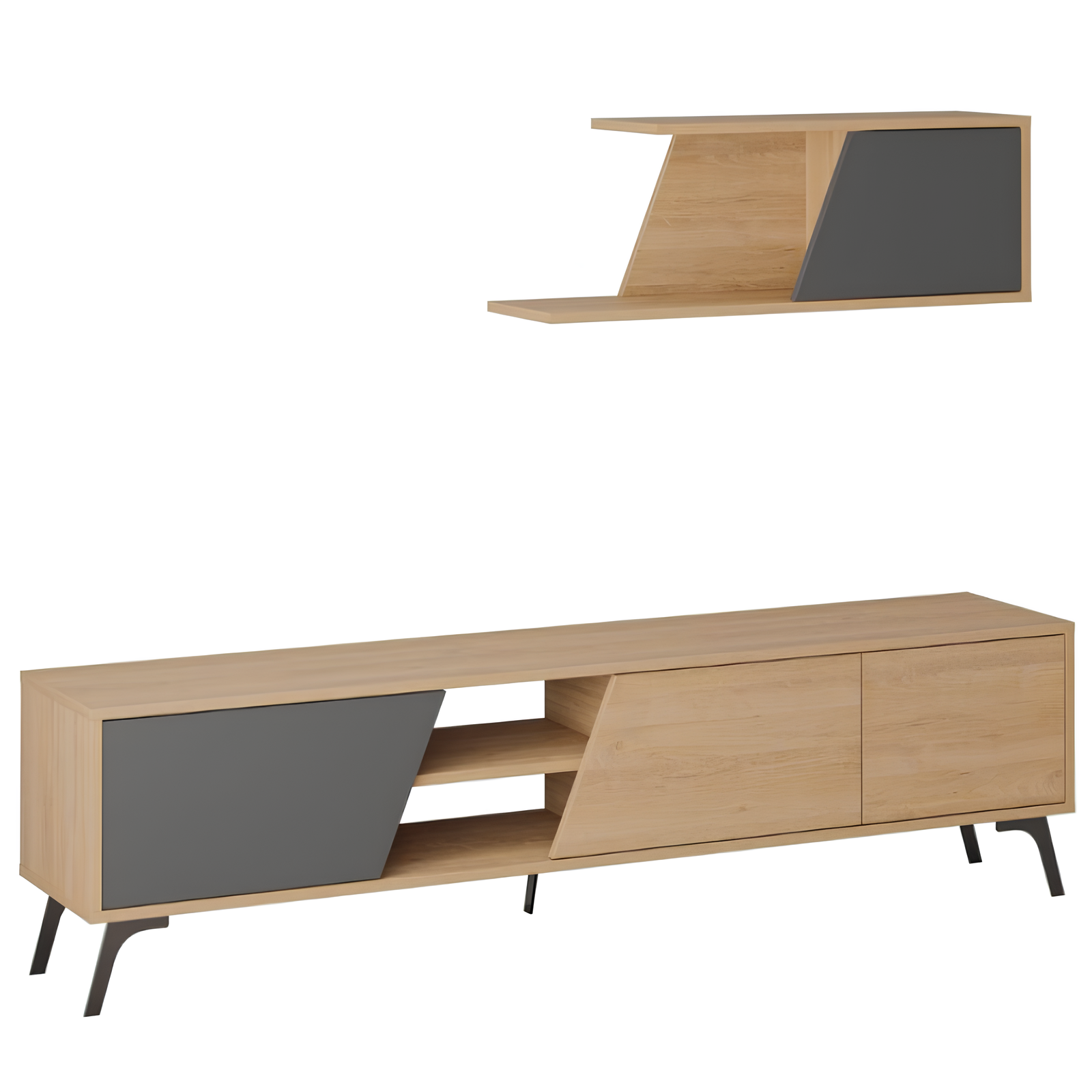 Mobile Porta Tv design moderno in legno con gambe in metallo Rovere e Antracite - Fiona