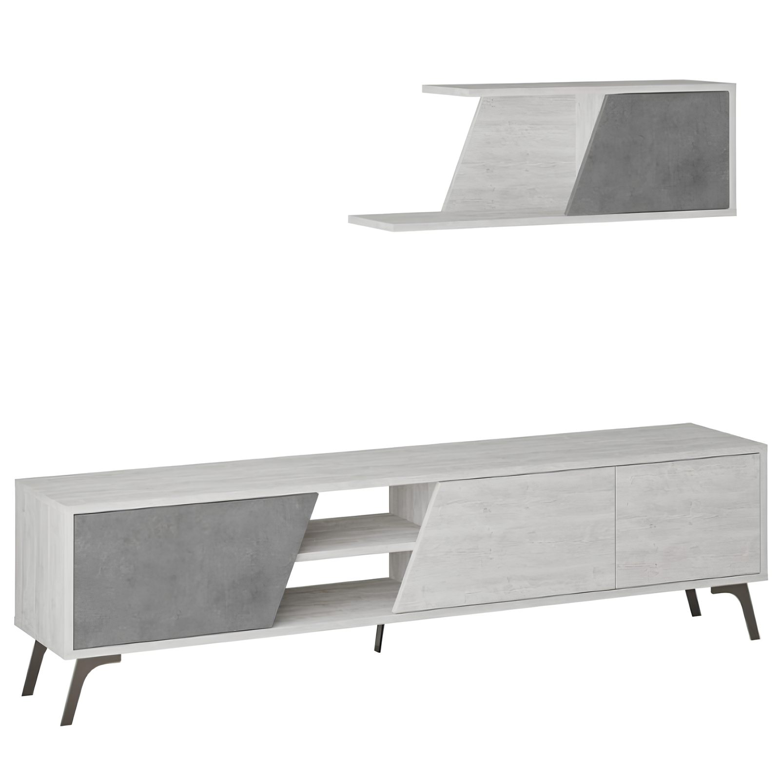 Mobile Porta Tv design moderno in legno con gambe in metallo Bianco vintage e retro grey - Fiona