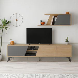 Mobile Porta Tv design moderno in legno con gambe in metallo Rovere e Antracite - Fiona