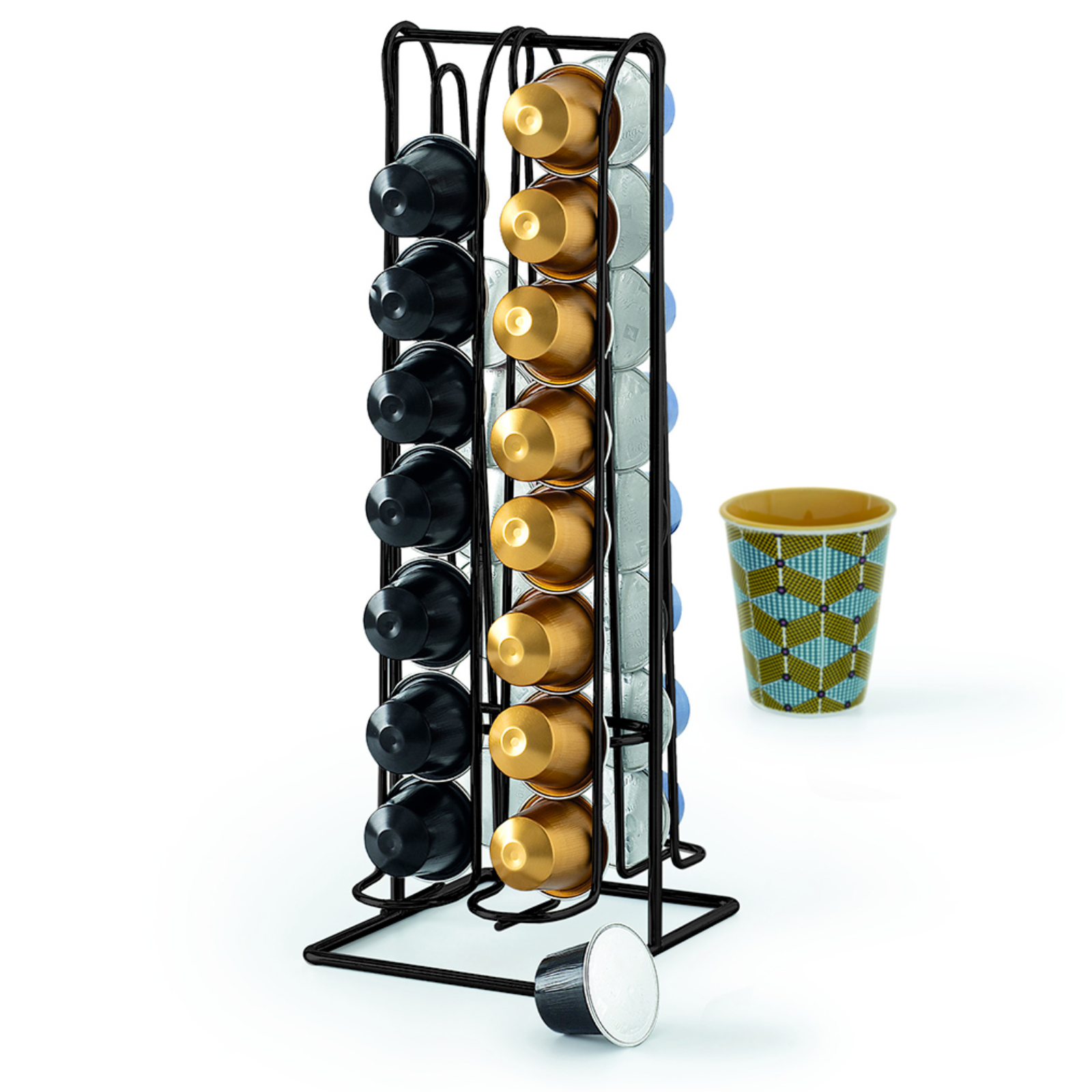 Portacapsule Organizer da cucina struttura in metallo nero 32 capsule - Nami