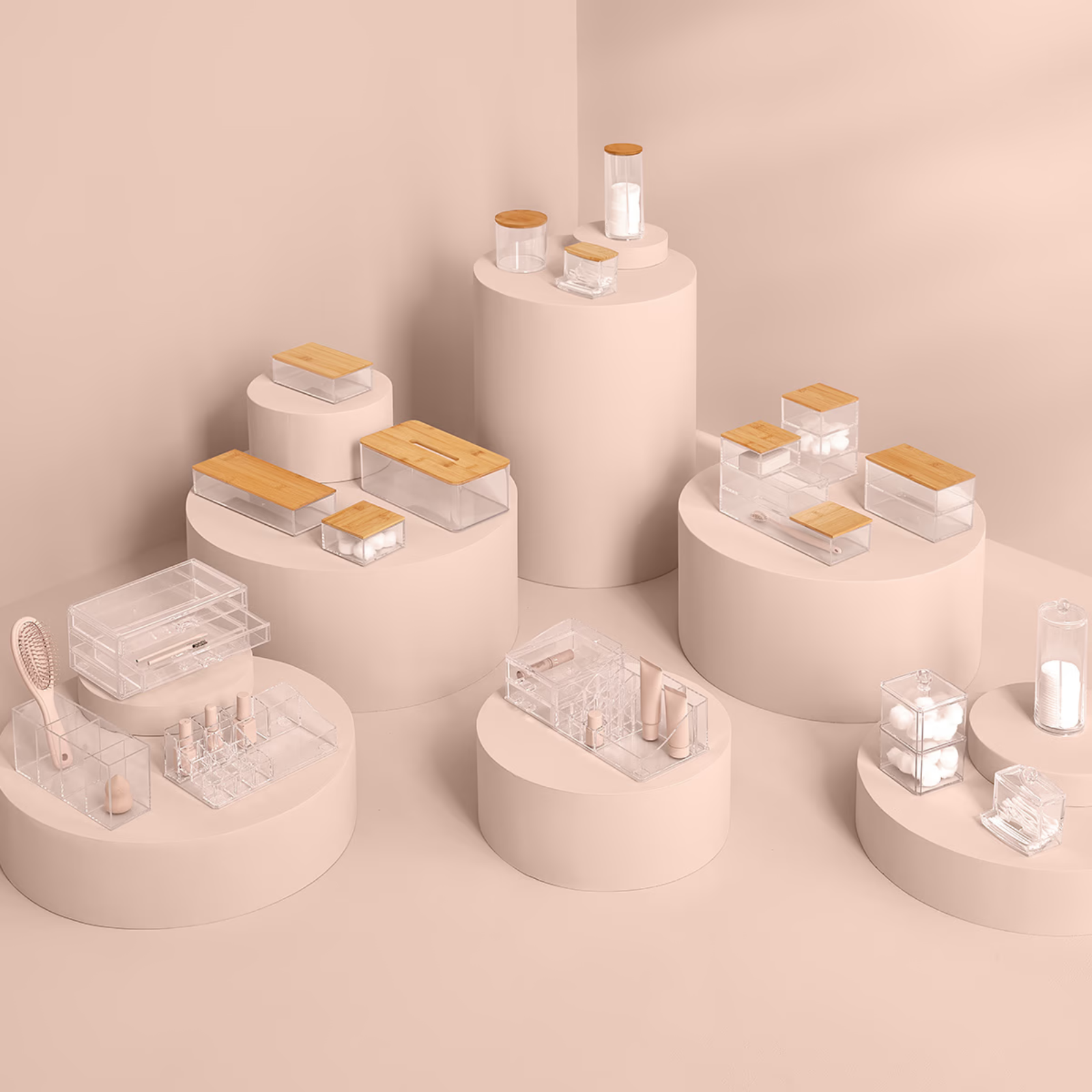 Barattolo porta dischetti cotone in polistirene e bambù - Selena