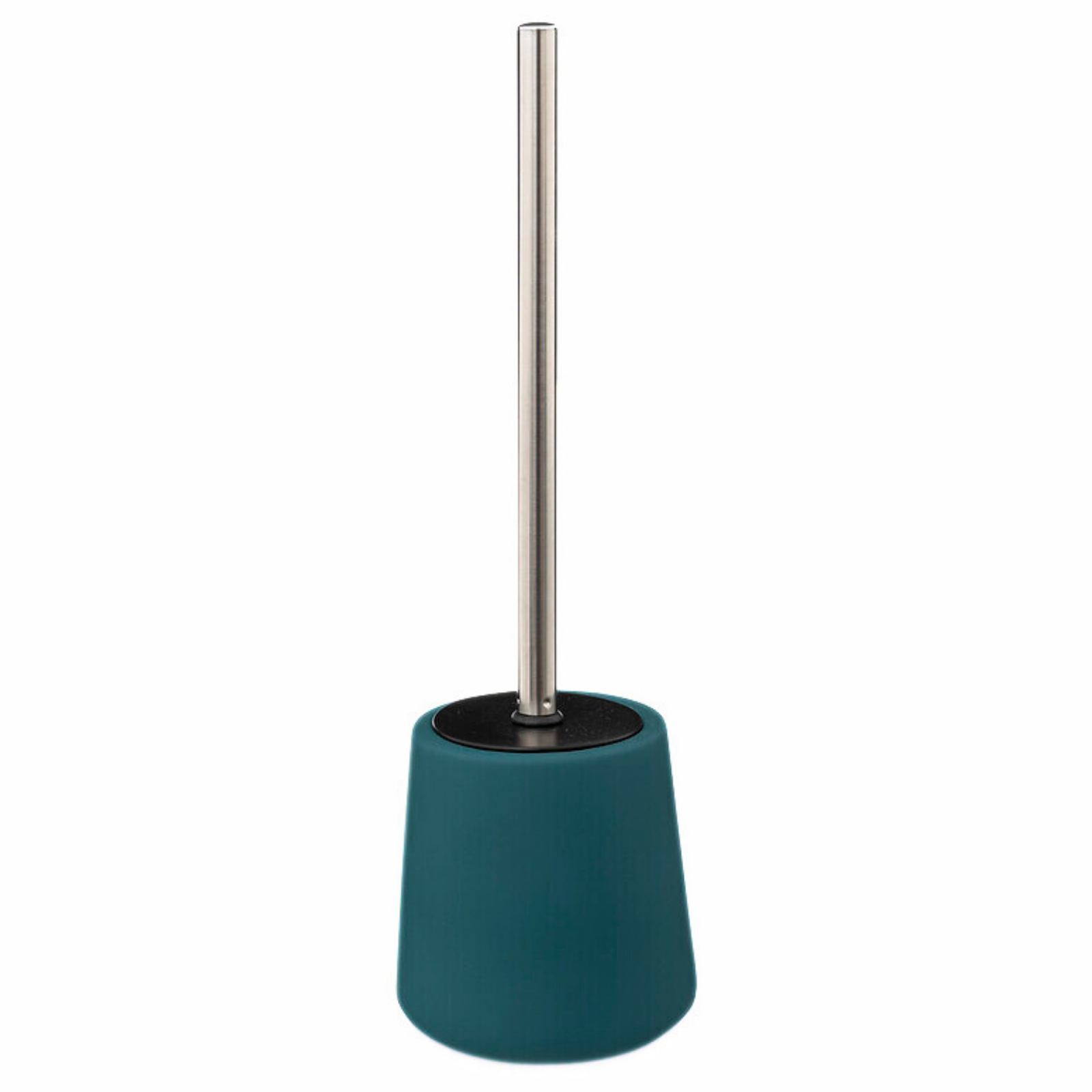 Portascopino da bagno wc con struttura in ceramica e scopino in polipropilene e acciaio inox