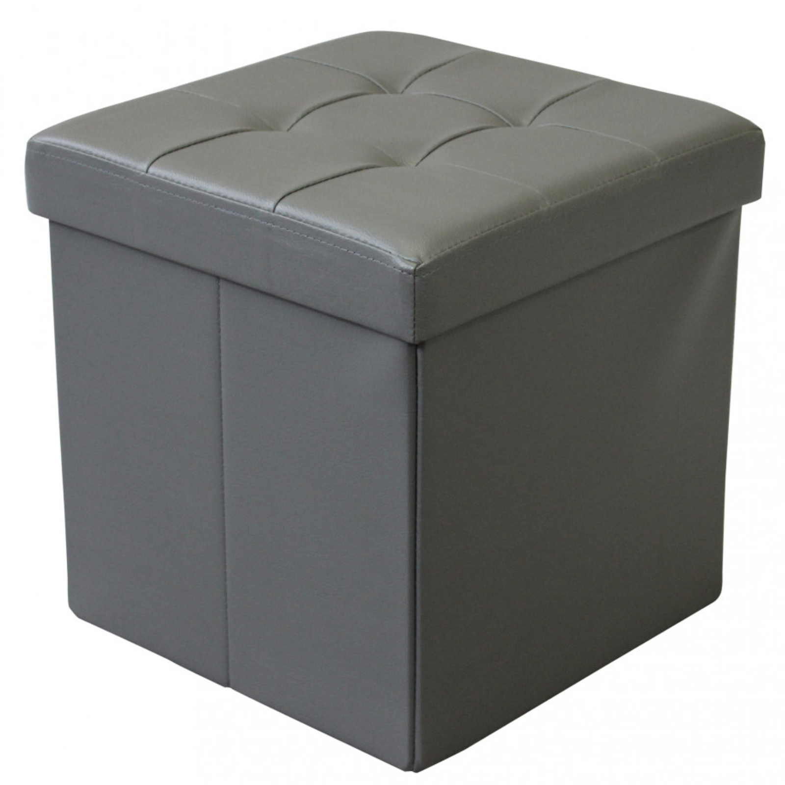Pouf contenitore quadrato in ecopelle grigio 38x38x38