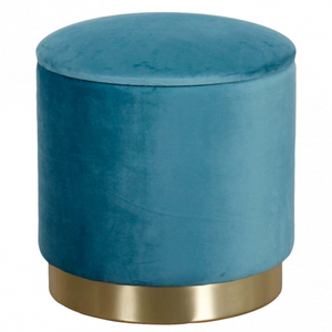 Pouf contenitore rotondo in velluto blu petrolio Ø 37 x 40 h