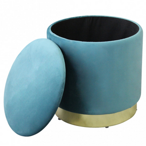Pouf contenitore rotondo in velluto blu petrolio Ø 37 x 40 h