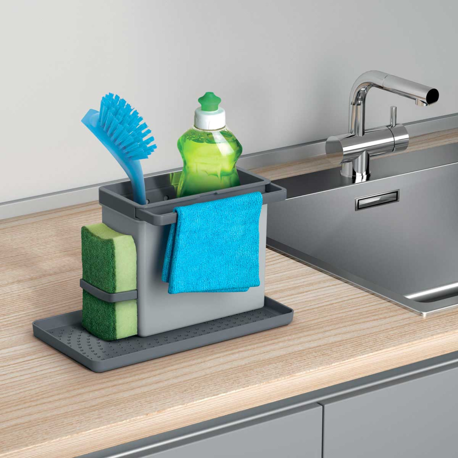 Organizer per lavello cucina con vassoio raccogli gocce e piedini antiscivolo - Tidytex