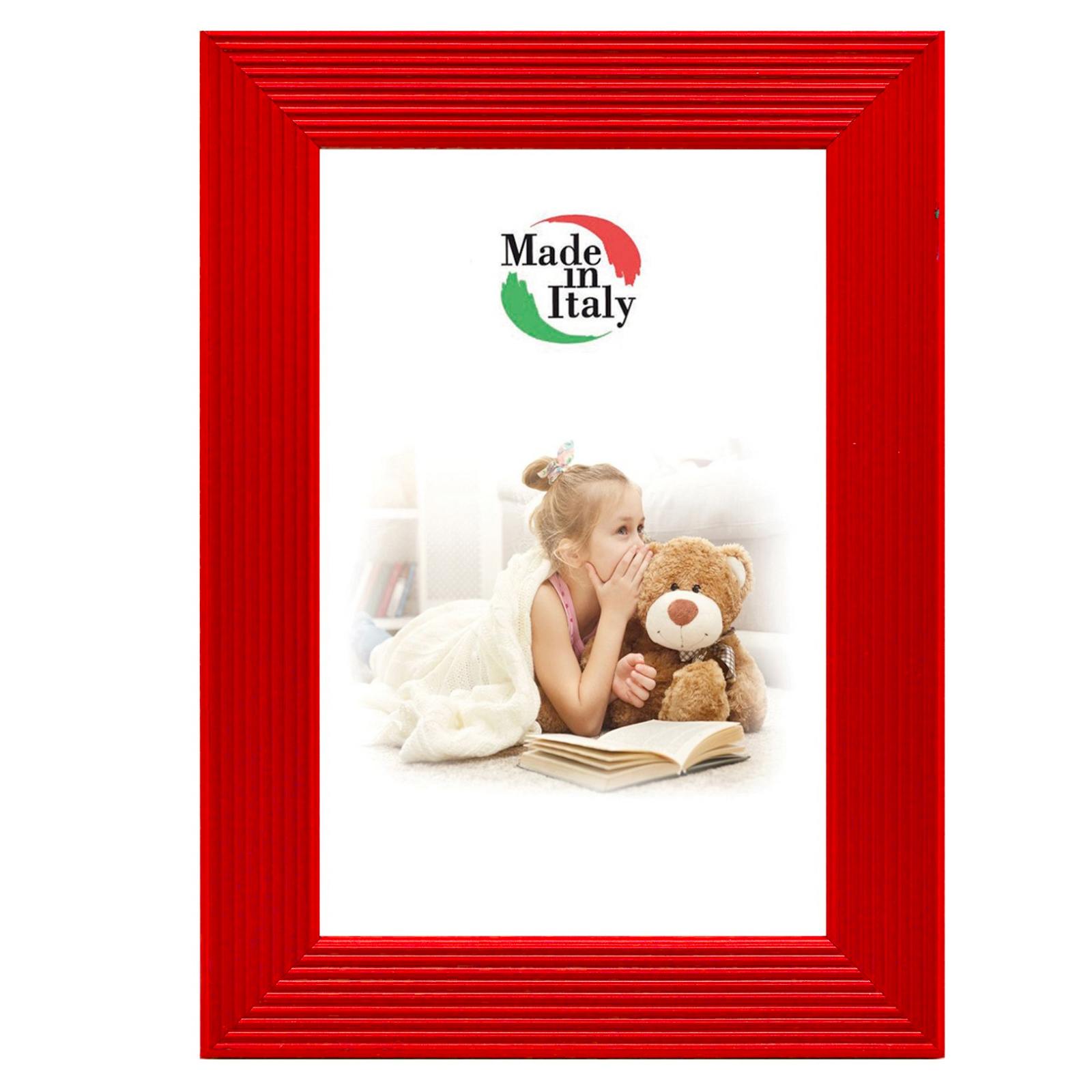 Cornice in legno "Look" rosso supporto in mdf portafoto o puzzle "Made in Italy"