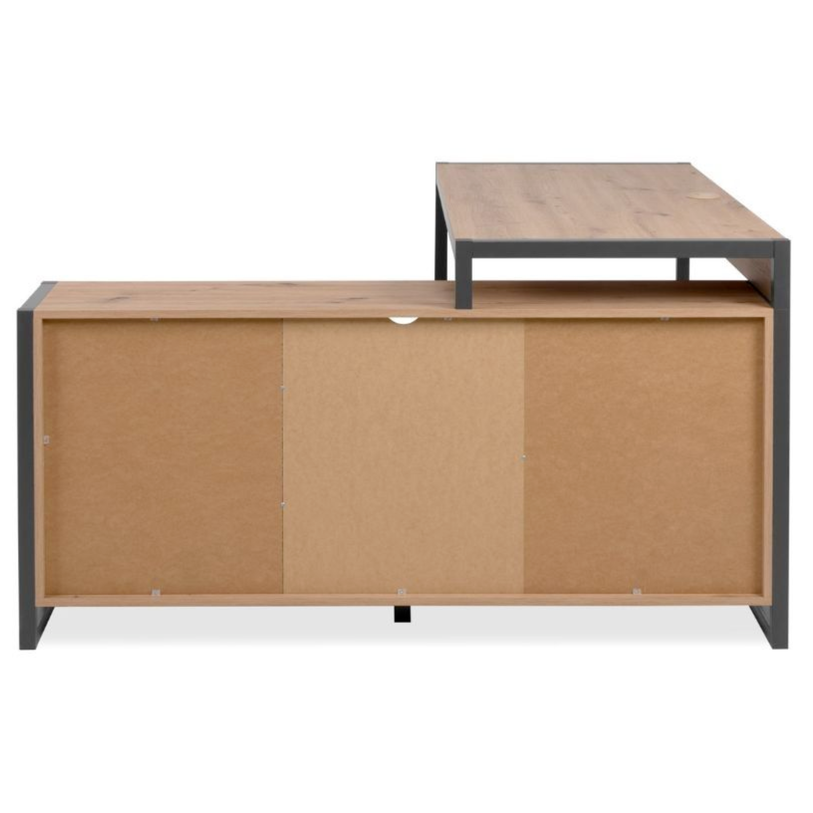 Scrivania angolare da ufficio o cameretta in legno color quercia con profili antracite